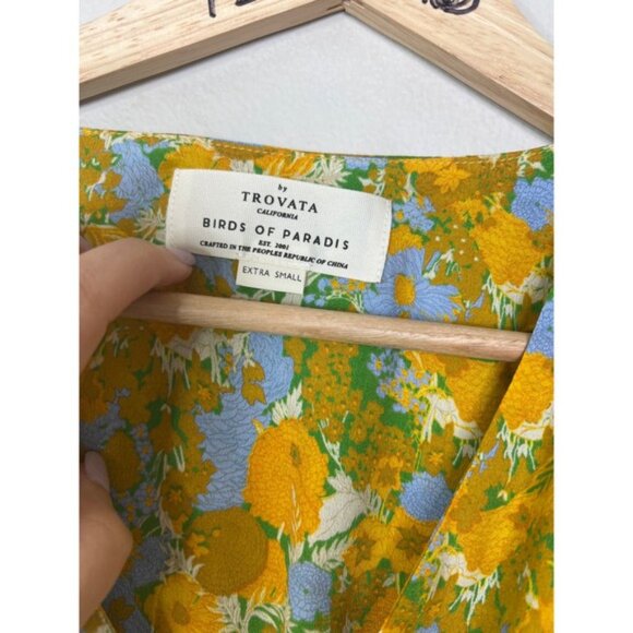 NWT Birds of Paradis V-Neck Paloma Short Sleeve Blouse Golden Briar Floral - Picture 4 of 8